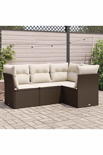 vidaxl Garden sofa set, 4 pieces, with cushions, brown polyrattan