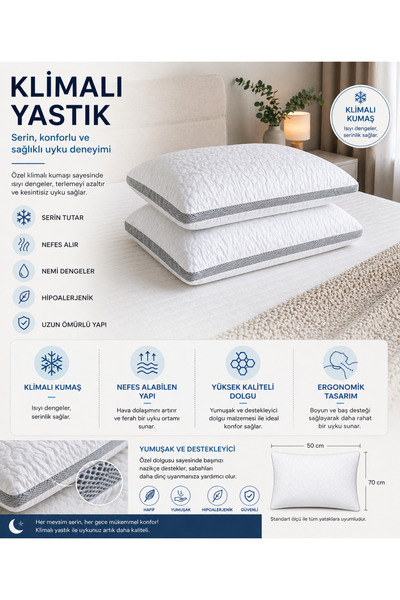 Wins Comfort 2'li Klimalı yastık 800 Gr 50 x 70 Rahat ve Konforlu
