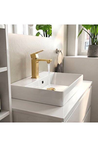 Adell Bloc Lavabo Bataryası Mat Altın Fırçalı (Brushed Gold) Modern Lavabo Musluğu | 159401018