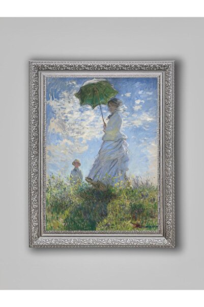 WoodyArts Femeie cu umbrelă - Cadru gri anticat