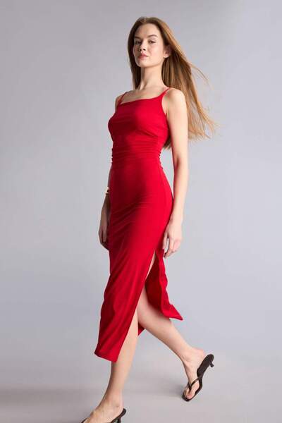 DeFacto Bodycon Bodycon Maxi haljina sa četvrtastim izrezom i naramenicama H6...