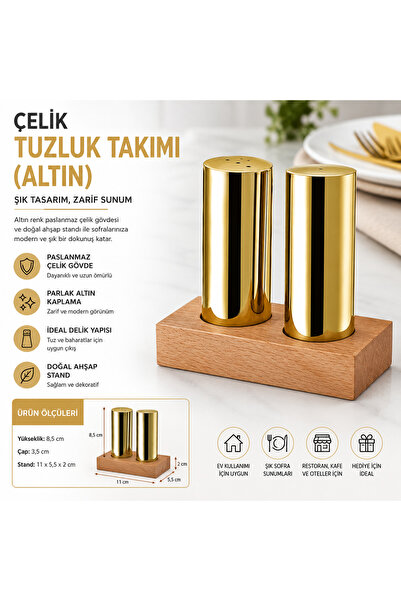 Biradlı طقم موزعات ملح من الفولاذ المقاوم للصدأ باللون الذهبي، طقم موزعات ملح...
