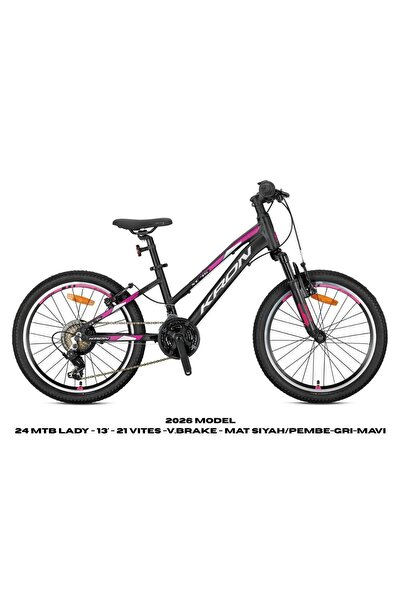 Kron XC 75 - 24 MTB Lady - 13' - 21 Vites -V.Brake - Mat Siyah/Pembe-Gri-Mavi