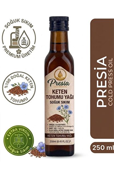 PRESİA COLD PRESS OİL Presia Soğuk Sıkım Keten Tohumu Yağı 250 ml - %100 Saf,...