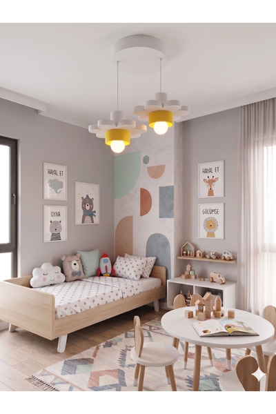 Rekatech Modern BEBEK ODASI Çocuk Odası 2'Lİ Papatya Avize Sarkıt Aydınlatma ...