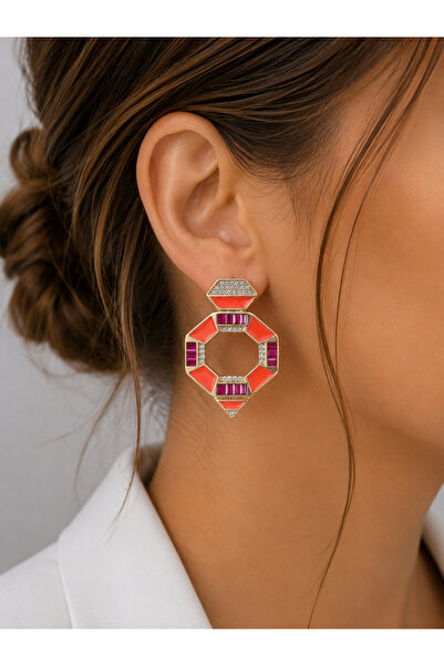 Girift Vintage Clear Zircon Stone Orange Earrings