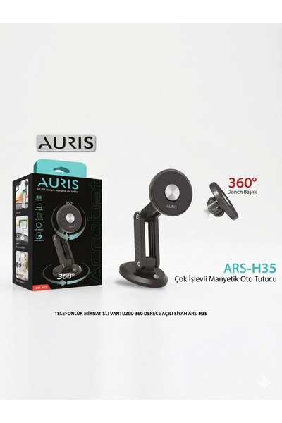 Auris ARAÇ İÇİ TELEFONLUK MIKNATISLI VANTUZLU 360 DERECE AÇILI SİYAH