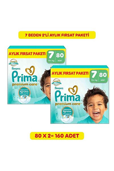 Prima Bebek Bezi Premium Care 7 Numara 80 Adet Aylık Fırsat Paketi x2