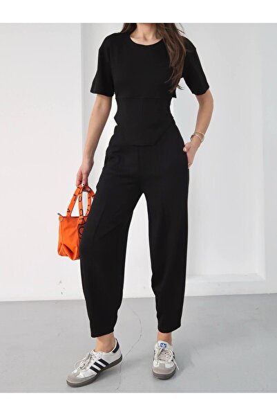 DAME Set de trening pentru femei, model Carrot, cu corset și detaliu de legar...