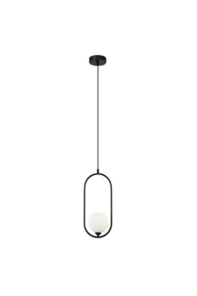 Italux Lampă suspendată Lupus din metal negru mat cu glob de sticlă albă, mod...