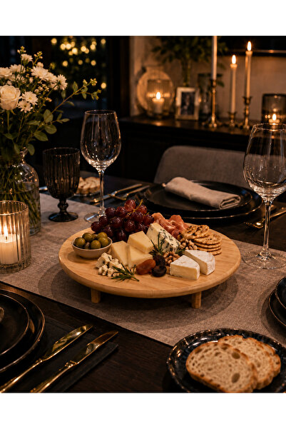Kitchen Line Bamboo Cutting and Presentation Board I Round, Elevated Detachable Wooden Serving Stand and Cutting Board