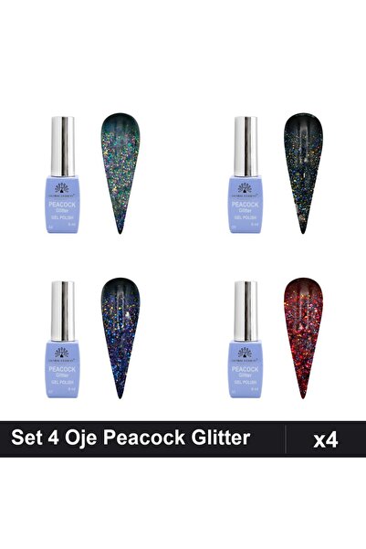 Makeup Set of 4 Semi-permanent Nail Polish Peacock Glitter 8ml, Shades 01 04 ...