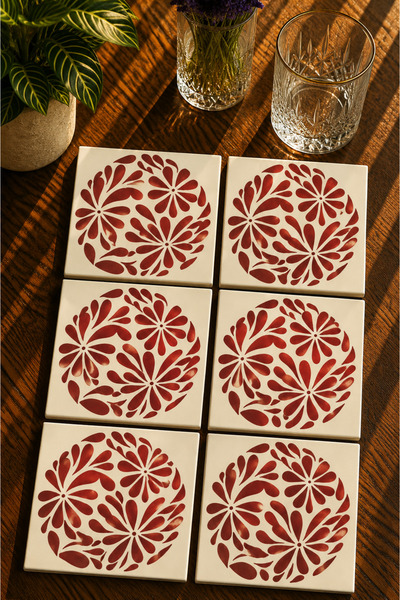 JHAAR Aegean Flower Patterned Modern Set of 6 Coasters - Uv Printing Mdf - 10...