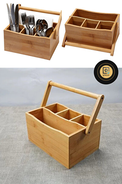 QNİAY Bamboo Kitchen Portable Organizer Spoon Holder Serving Tray Sauce Bowl ...