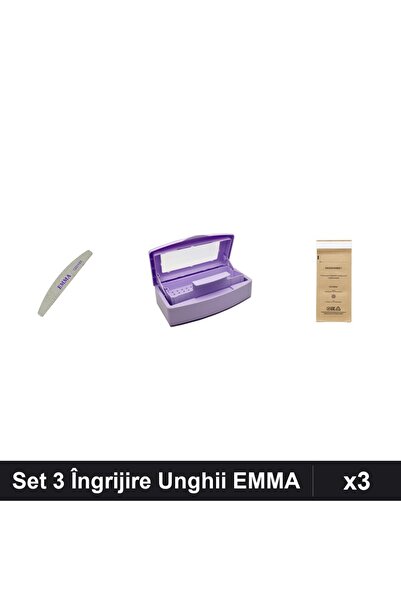 Makeup Set 3 Îngrijire Unghii EMMA - Pilă 120/150, Cutie Sterilizare Liliac, ...