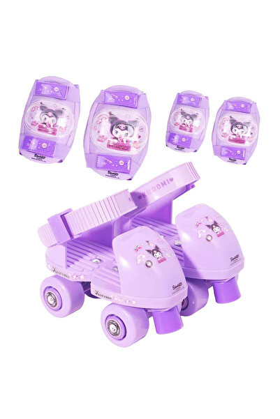 kuromi 4-Wheel Adjustable Roller Skate Set |   Size 25-31 Knee and Elbow Pads...