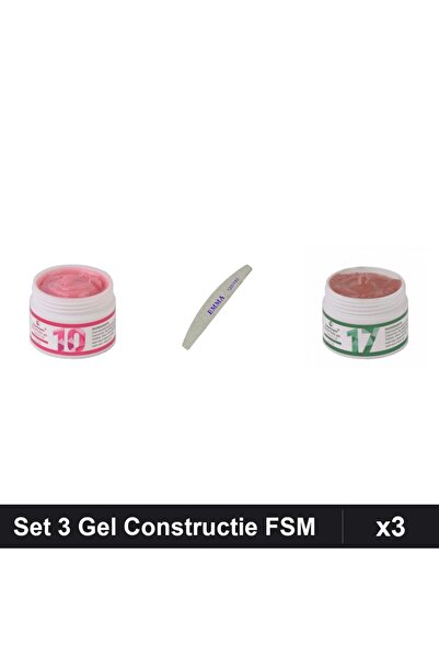 Makeup Set 3 Gel Constructie UV LED FSM 15g, Nuante 10 și 17, Pila Unghii EMM...