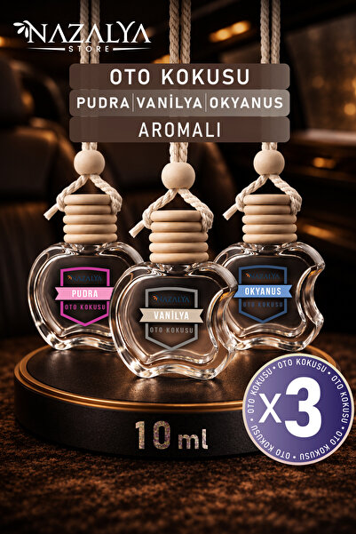 Nazalya 3lü Set Oto Araç Kokusu Vanilya - Okyanus - Pudra Aromalı Araba Ortam...