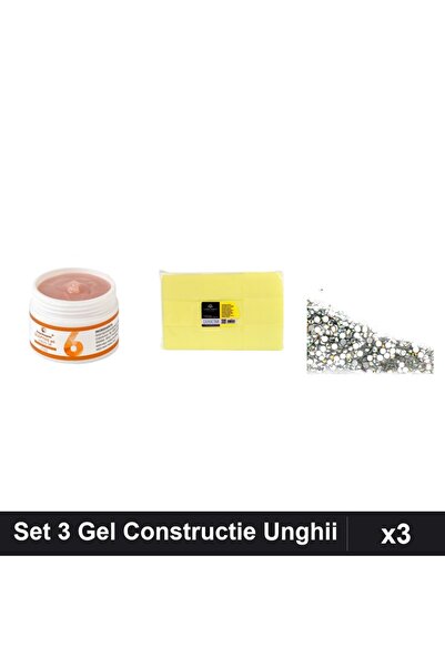 Makeup Set 3 Unghii Gel Constructie UV LED FSM 15g, Servetele 900buc, Cristal...