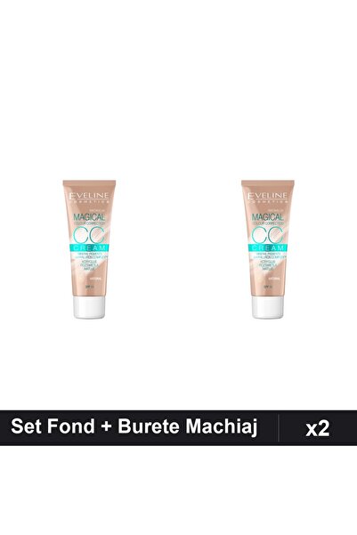 Makeup Set 2 Fond de Ten Eveline CCC Magical 51 30ml + Burete Machiaj Pudra