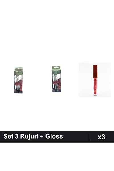 Makeup Set of 3 Lipsticks + Gloss Ushas Ruby Rose, Shades 15 18 01, Lip Makeup