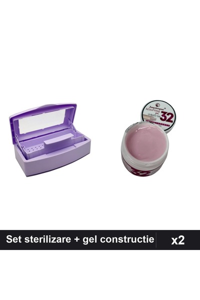Makeup Set 2 Îngrijire Unghii - Cutie Sterilizare Liliac + Gel Constructie UV...