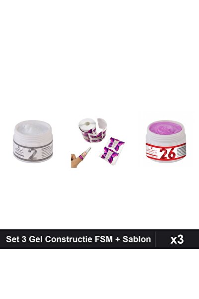 Makeup Set 3 Gel Constructie UV LED FSM 15g, Nuante 02 26, Sablon Fluture 10b...