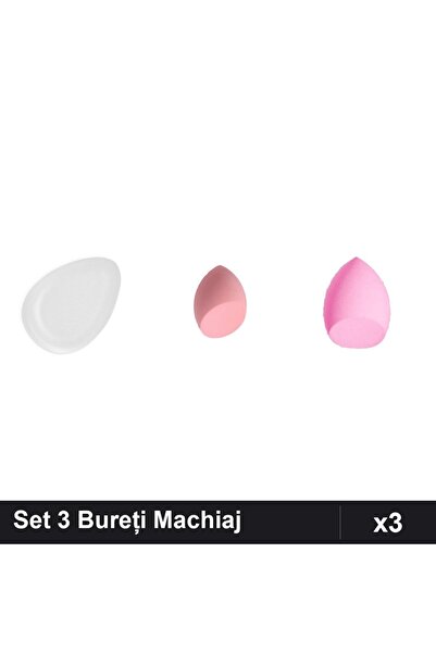 Makeup Set 3 Bureți Machiaj Silicon și Spongă, Transparent și Roz, Aplicator ...
