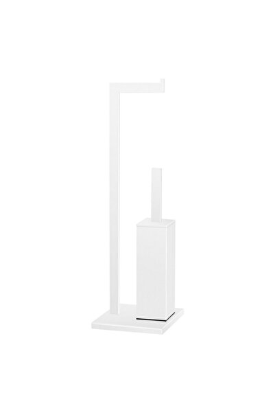 Sanco Freestanding Toilet Paper Holder + Brush Holder, Square - Matte White