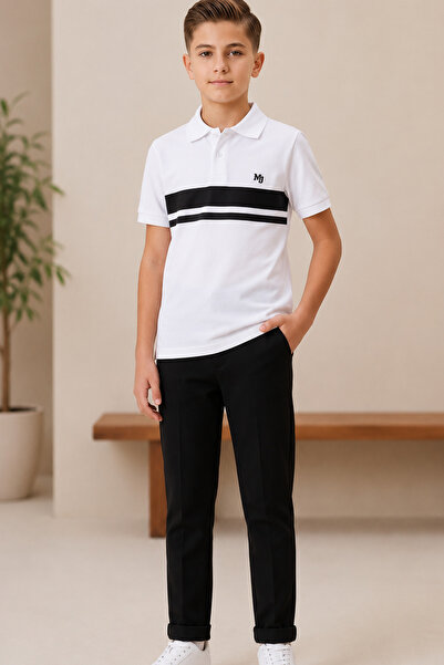 Trend Mix Kids Tricou cu guler polo cu dungi albe pentru băieți de 6-15 ani, ...