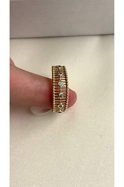 YILDIZ Petek desen taşlı gold çelik yüzük
