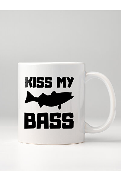 North Whiskers Kiss My Bass Humorous White Mug for Fishing Enthusiasts - 330 ml