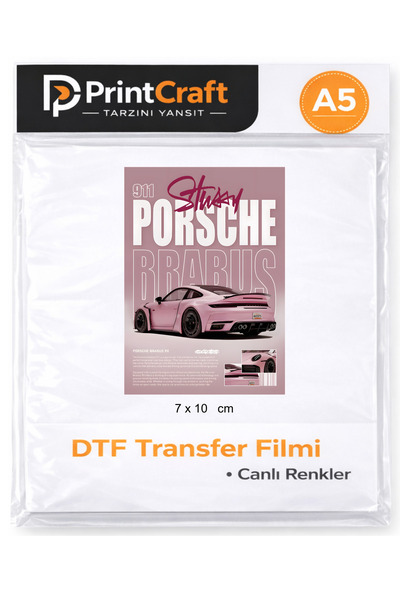 PRİNTCRAFT RENKLİ DÜŞLER ATÖLYESİ 7x10 cm Porsh Modeli Ütü ile Yapışan DTF Tr...