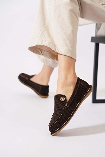 Moda Pie Resate Taban Saraçlı Fully Studded Genuine Leather Women's Shoes Bro...