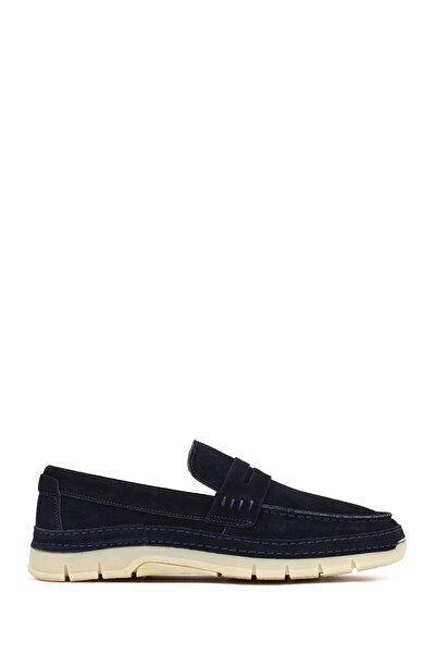 Derimod Men's Navy Blue Thick Soled Suede Leather Loafer 26Sfd681110