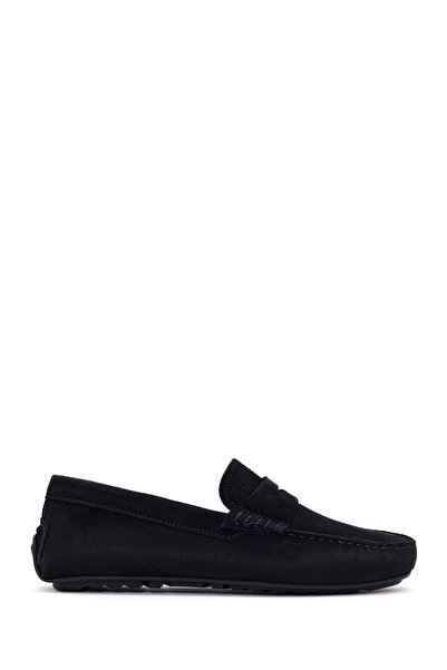 Derimod Ανδρικό μαύρο δερμάτινο loafer από σουέντ 26SFD632310