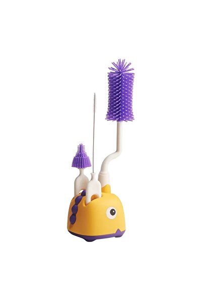Kidizi Set perie curatare biberoane cu suport 4 in 1 DinoCare Purple, 0% BPA,...