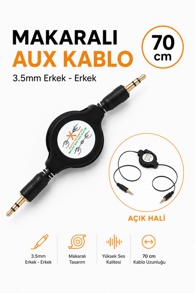 nelerbulurum Yüksek kaliteli Makaralı 70 Cm Aux Kablosu Telefon Hoparlör Araç...