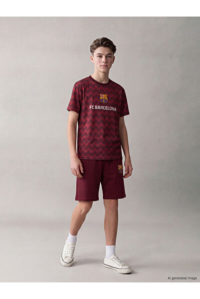 LC Waikiki طقم شورت للأولاد مطبوع باللون الأحمر الداكن من LCW Kids Bordo Barc...