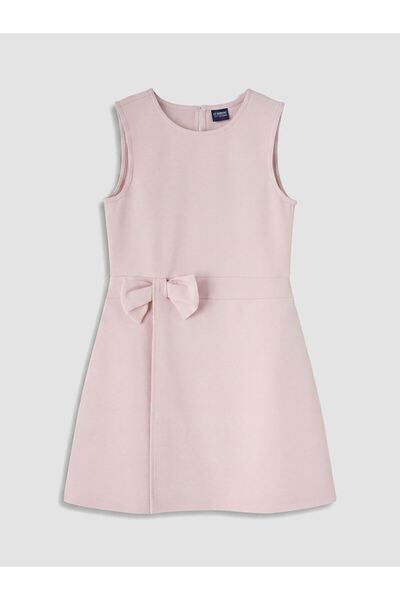 LC Waikiki Pink Crew Neck Bowknot Girls' Dress