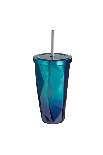 OEM Metallic Cup with Petrol Blue Ombre Straw 500ml