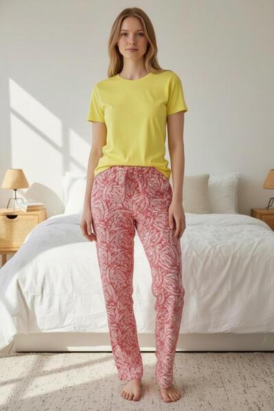 Intisimo Women's House Set, T-Shirt + Pants, Yellow/Red - S