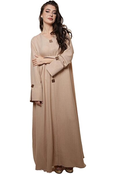 Elena By Dstyle UAE جلابية إيلينا من دي ستايل، بلون بيج ميلانج مع أزرار خشبية...