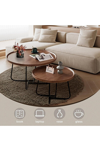 table طقم قهوة متداخل من قطعتين، سطح رخامي مع إطار ذهبي، طاولات جانبية دائرية...