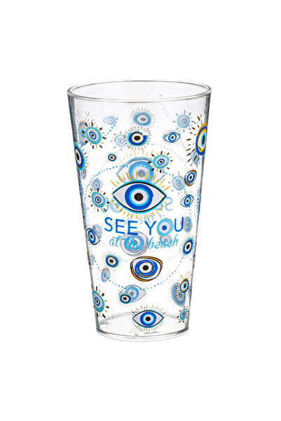 NO BRAND Transparent Plastic Cup with Eye Print "See You at the Beach" 600ml