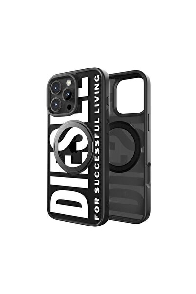 Diesel iPhone 16 Pro Max Uyumlu Magsafe Destekli Yüzük Standlı Kılıf - Siyah/...