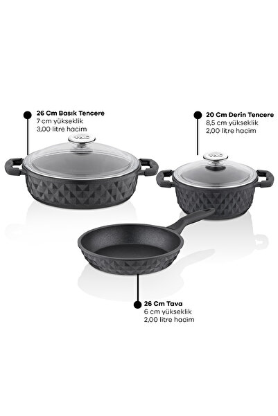 Taç Bella Cast Iron Glass Lid 5-Piece Cookware Set