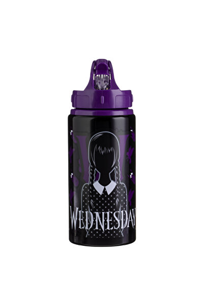 Zumzeria Sticlă de apă cu capac rabatabil Negru Mov Wednesday pentru copii 500ml