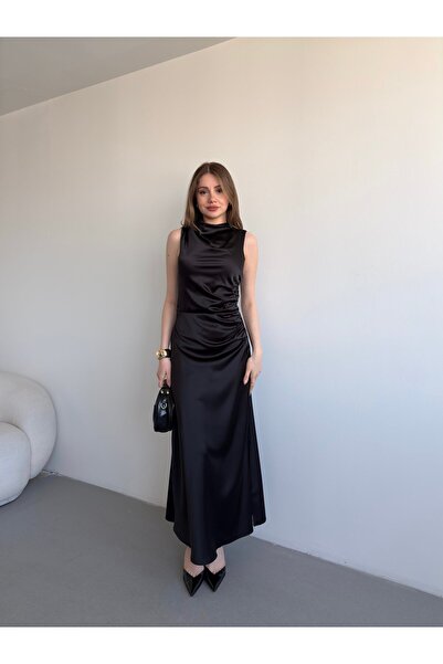 bbeox.com Bel Drapeli Maxi Elbise