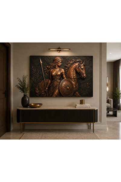 EvimeTablo Mitolojik Kadın ve At Figürlü Kanvas Tablo Bronze Modern Salon Ofi...